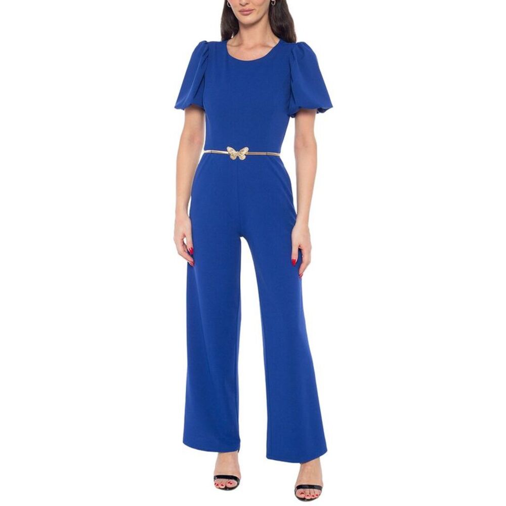 Marina Womens  Bubble-Sleeve Jumpsuit, Blue